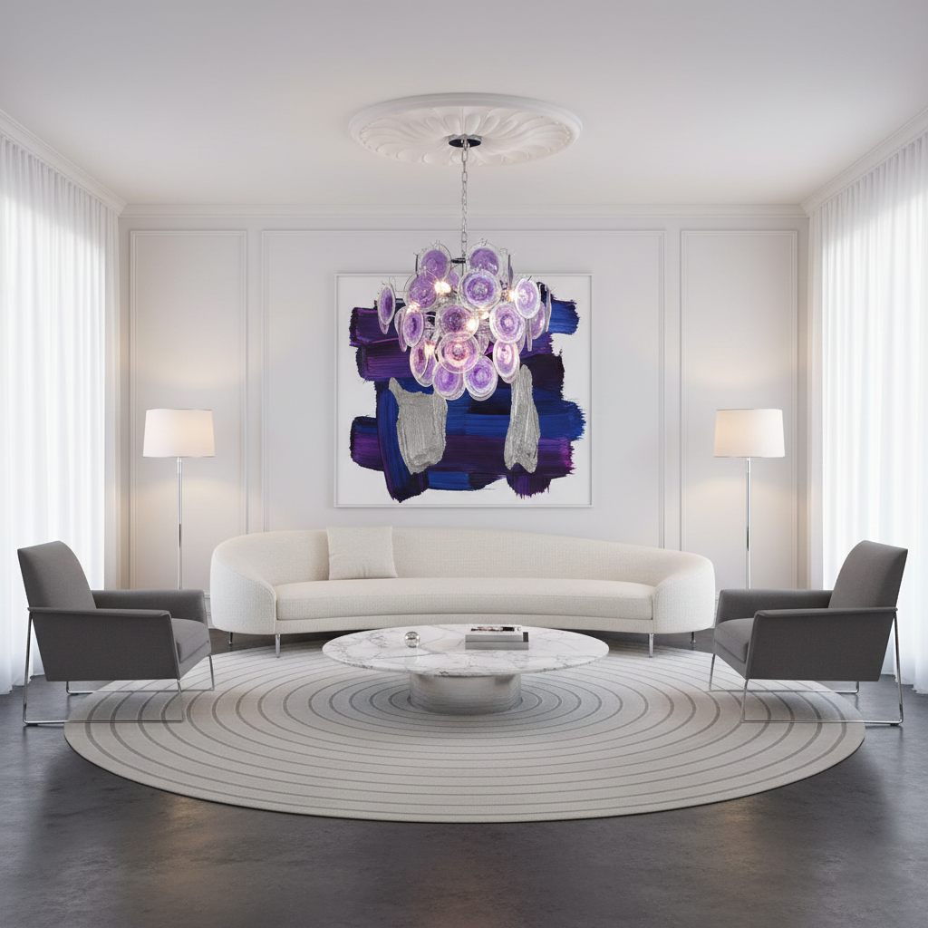 Lustre Sabine en verre, sphère à disques soufflés à la main avec cadre en métal