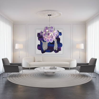 Lustre Sabine en verre, sphère à disques soufflés à la main avec cadre en métal