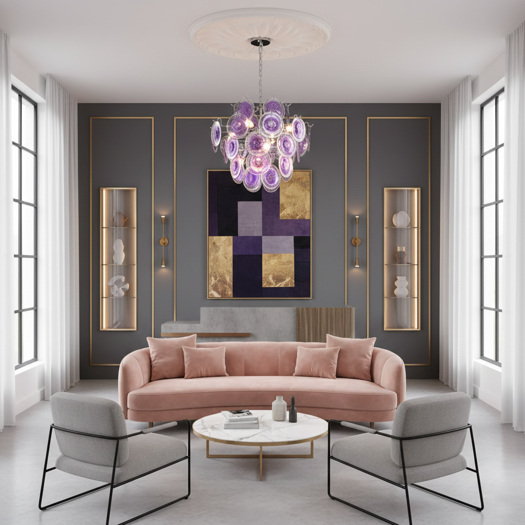 Lustre Sabine en verre, sphère à disques soufflés à la main avec cadre en métal