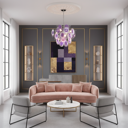 Lustre Sabine en verre, sphère à disques soufflés à la main avec cadre en métal