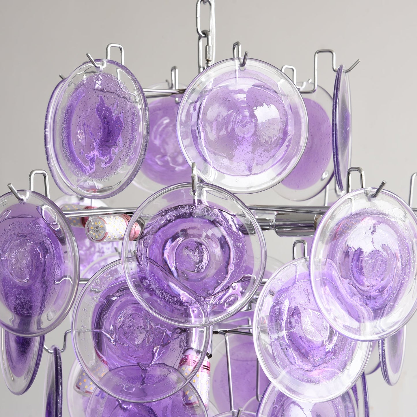 Lustre Sabine en verre, sphère à disques soufflés à la main avec cadre en métal