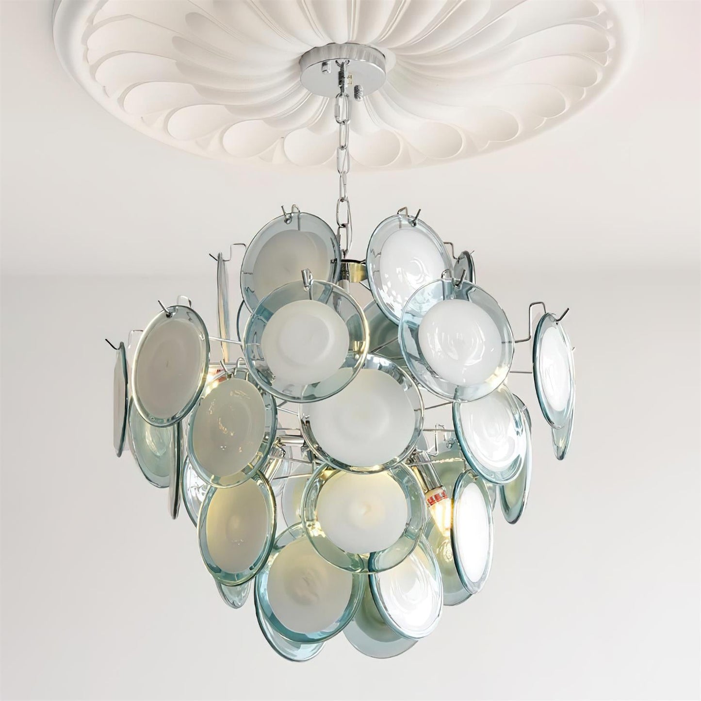 Lustre Sabine en verre, sphère à disques soufflés à la main avec cadre en métal