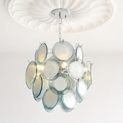 Lustre Sabine en verre, sphère à disques soufflés à la main avec cadre en métal