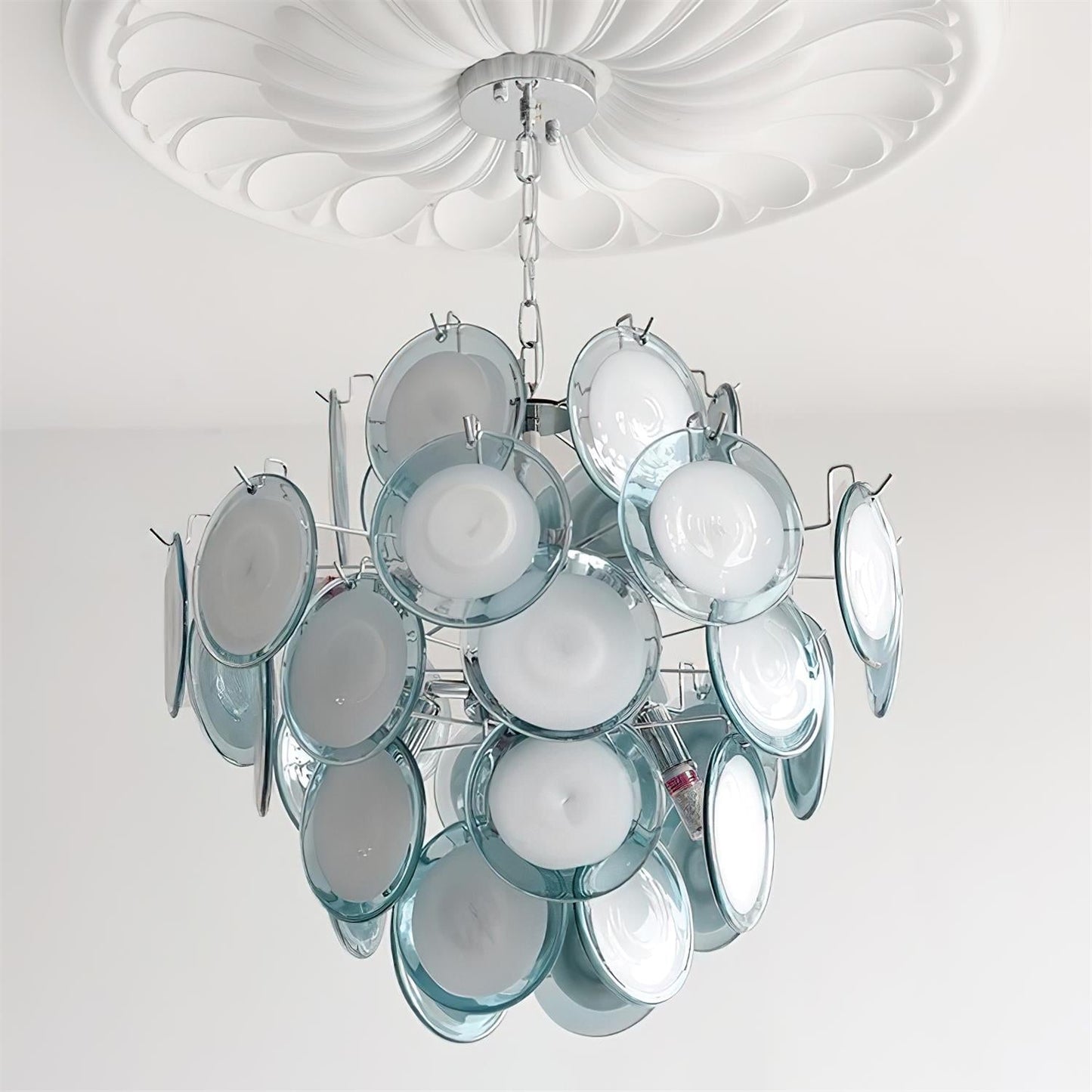 Lustre Sabine en verre, sphère à disques soufflés à la main avec cadre en métal