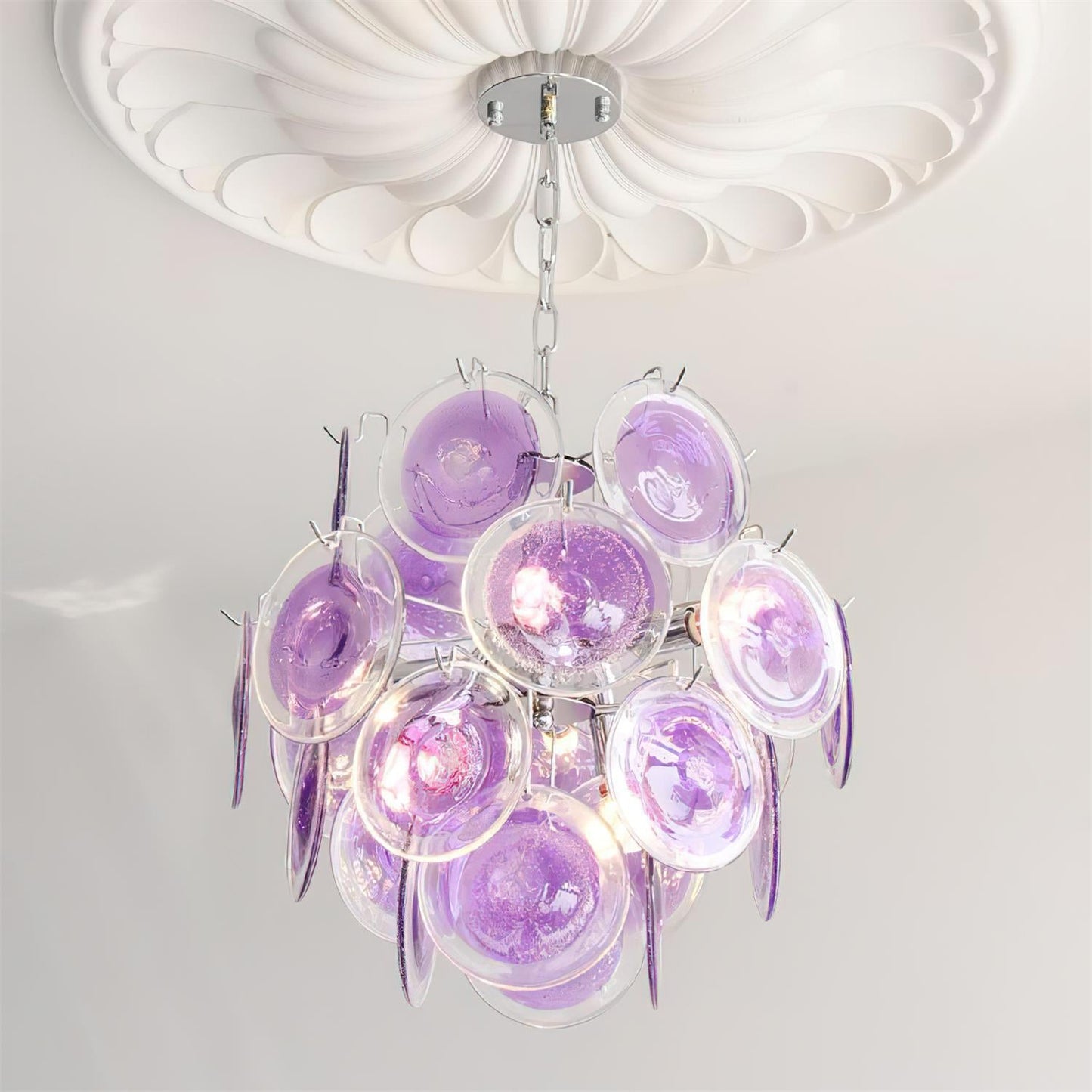 Lustre Sabine en verre, sphère à disques soufflés à la main avec cadre en métal