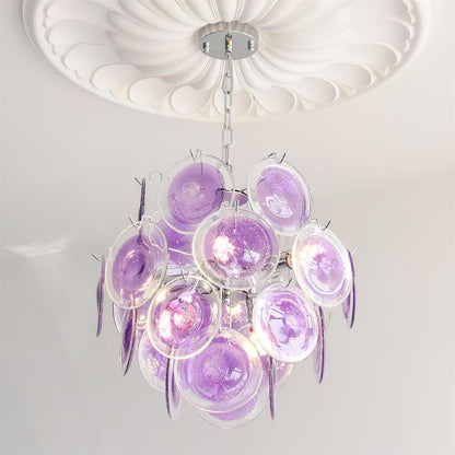 Lustre Sabine en verre, sphère à disques soufflés à la main avec cadre en métal