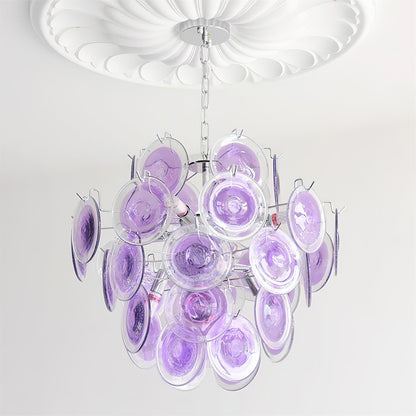 Lustre Sabine en verre, sphère à disques soufflés à la main avec cadre en métal