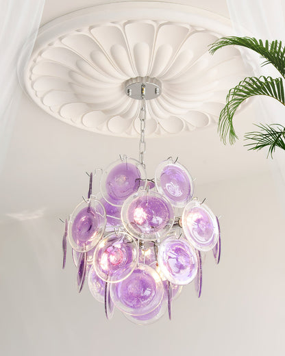 Lustre Sabine en verre, sphère à disques soufflés à la main avec cadre en métal