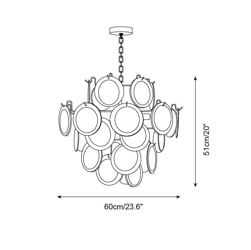 Lustre Sabine en verre, sphère à disques soufflés à la main avec cadre en métal