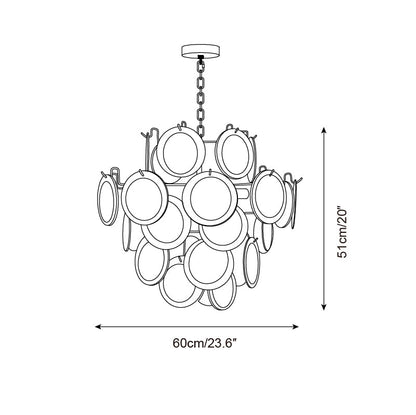 Lustre Sabine en verre, sphère à disques soufflés à la main avec cadre en métal