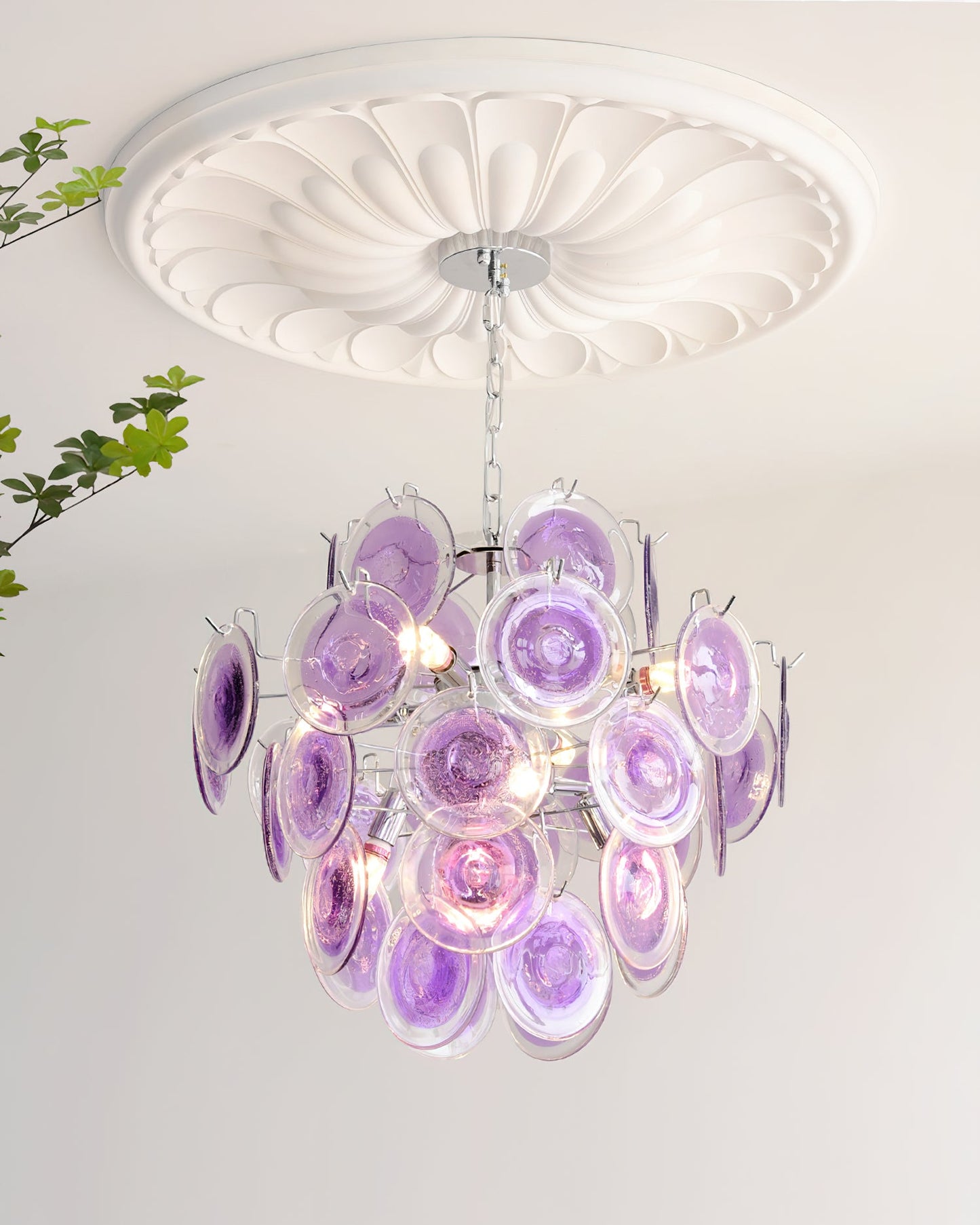 Lustre Sabine en verre, sphère à disques soufflés à la main avec cadre en métal