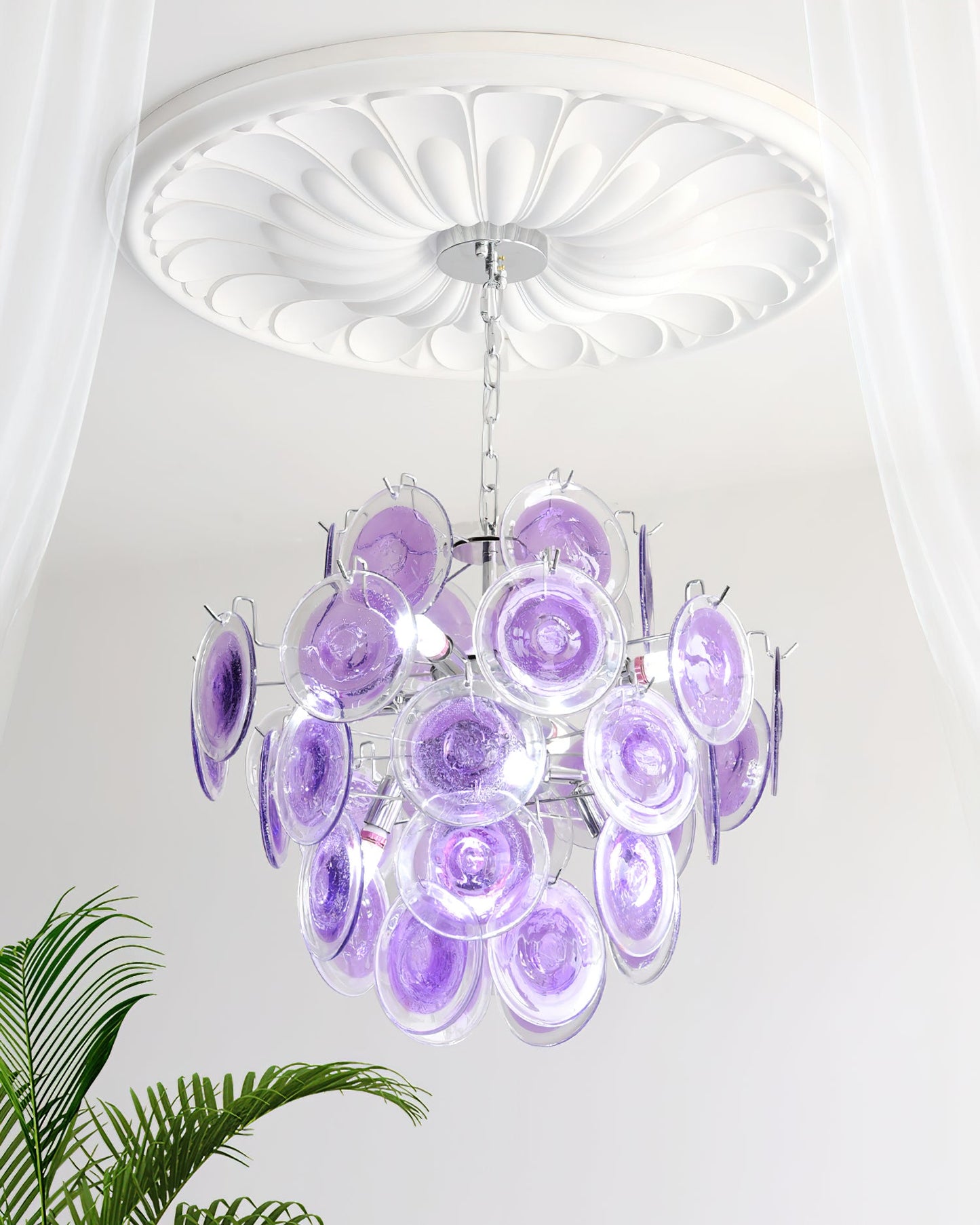 Lustre Sabine en verre, sphère à disques soufflés à la main avec cadre en métal