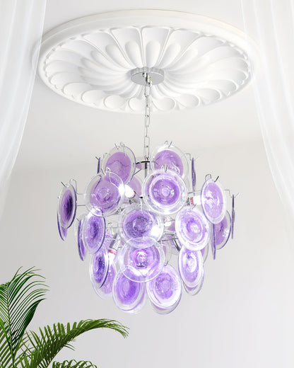 Lustre Sabine en verre, sphère à disques soufflés à la main avec cadre en métal