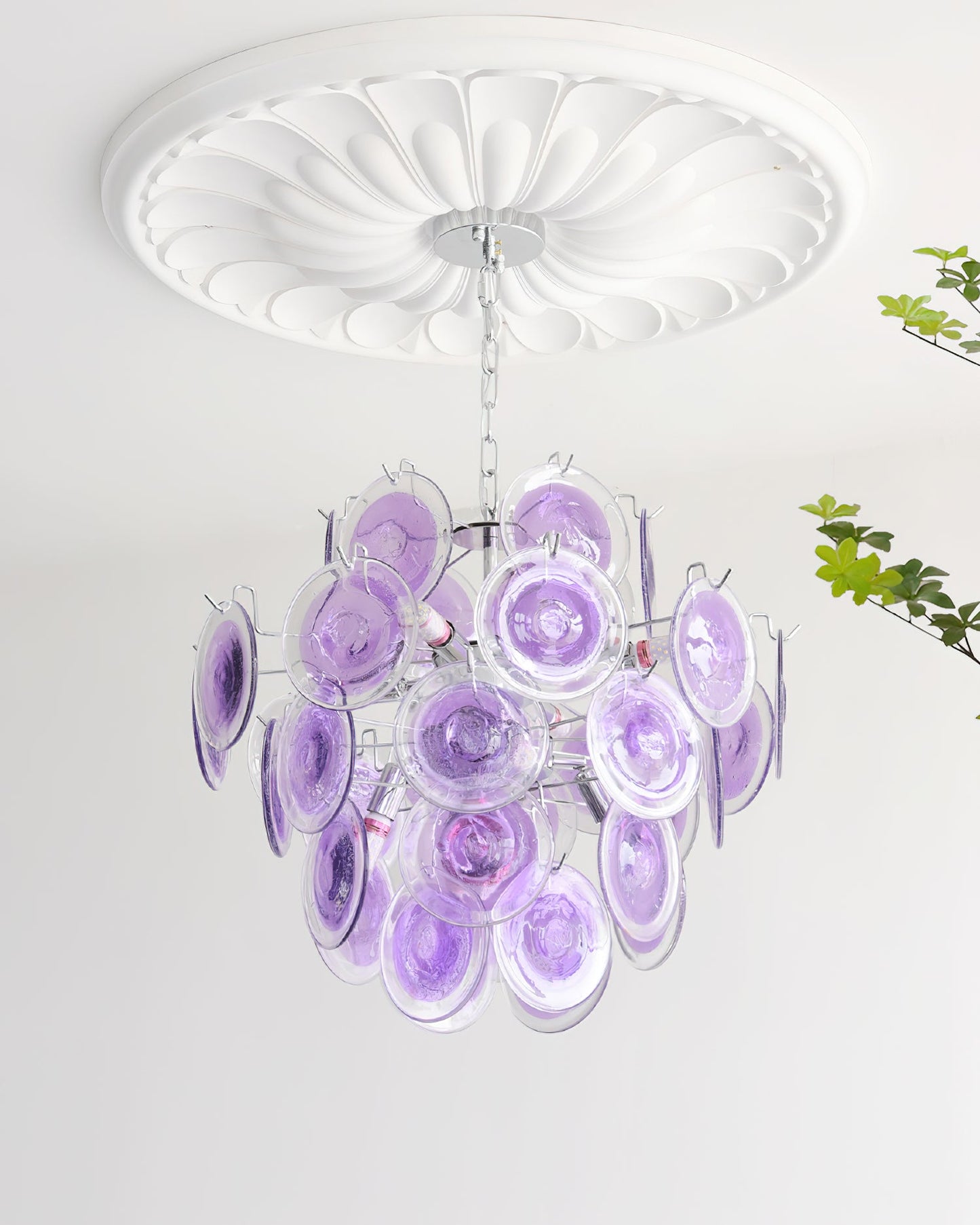 Lustre Sabine en verre, sphère à disques soufflés à la main avec cadre en métal