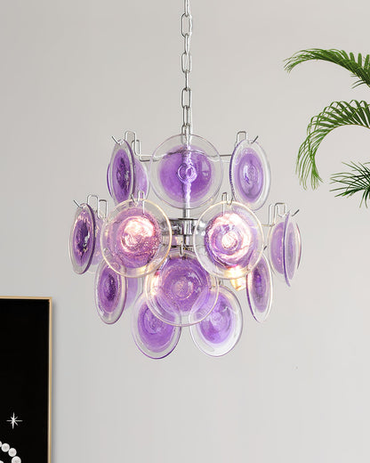 Lustre Sabine en verre, sphère à disques soufflés à la main avec cadre en métal