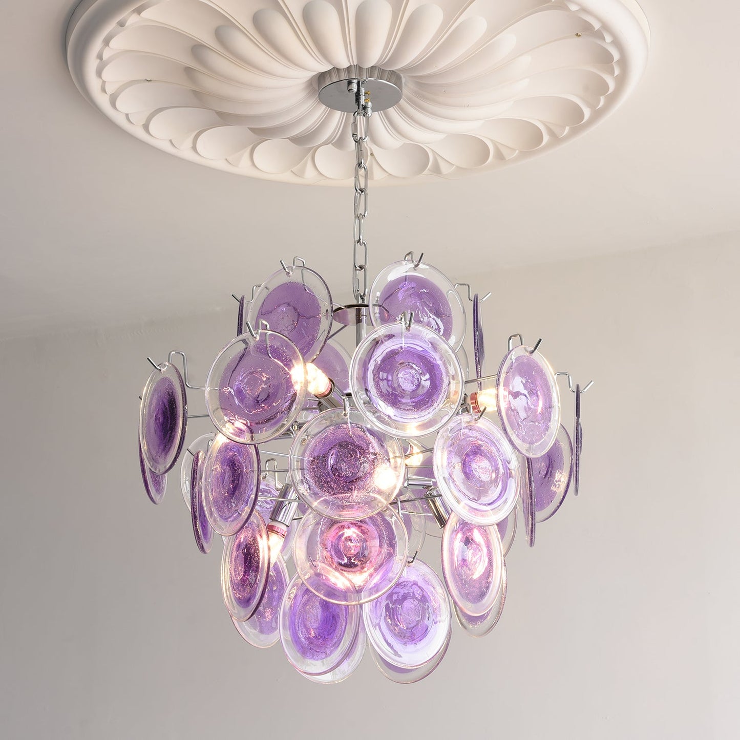 Lustre Sabine en verre, sphère à disques soufflés à la main avec cadre en métal