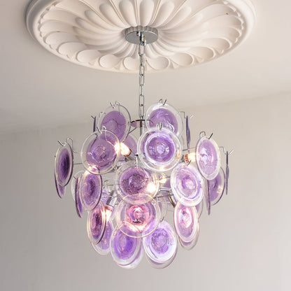 Lustre Sabine en verre, sphère à disques soufflés à la main avec cadre en métal