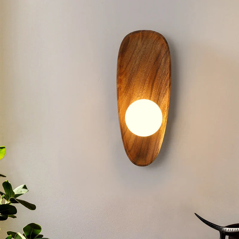 Camille Rustic Glow Wooden Wall Sconce Glass Globe Light