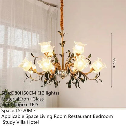 Lustre Évelyne en verre floral pour salles à manger et halls de luxe