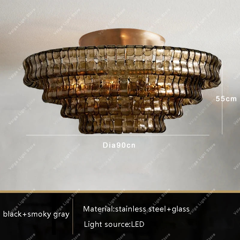 Gray Glass Round Ceiling Chandelier