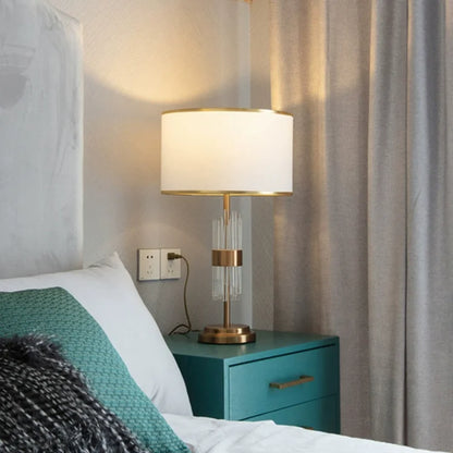 Lampe de table Juliette en verre de cristal, douille E27, abat-jour en tissu blanc, LED