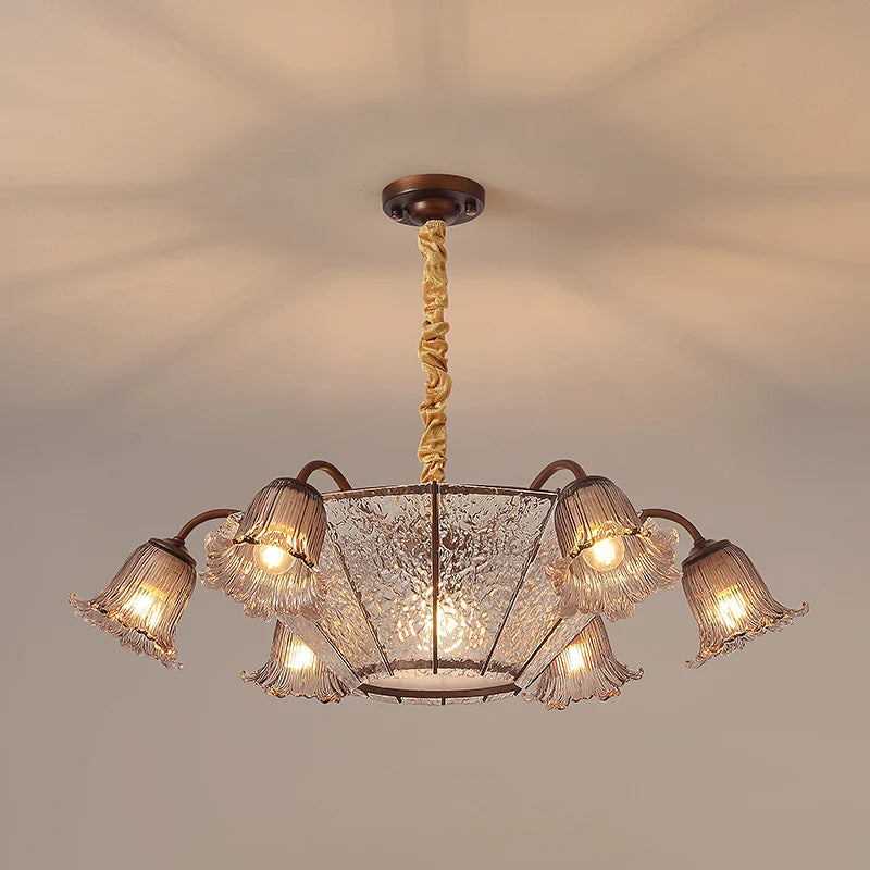 Lustre suspendu LED en verre floral vintage