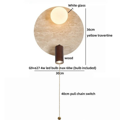 Applique murale LED Sophie en travertin jaune et bois Wabi Sabi