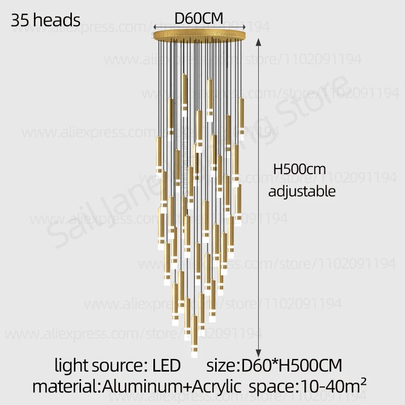 Aurélie Modern Gold LED Staircase Chandelier Light