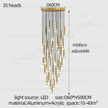 Aurélie Modern Gold LED Staircase Chandelier Light