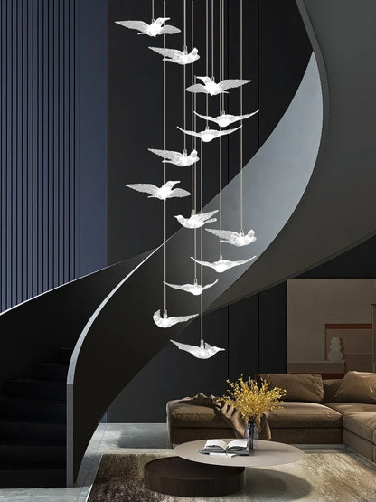 Lustre suspension d'escalier LED Delphine Swallow Bird