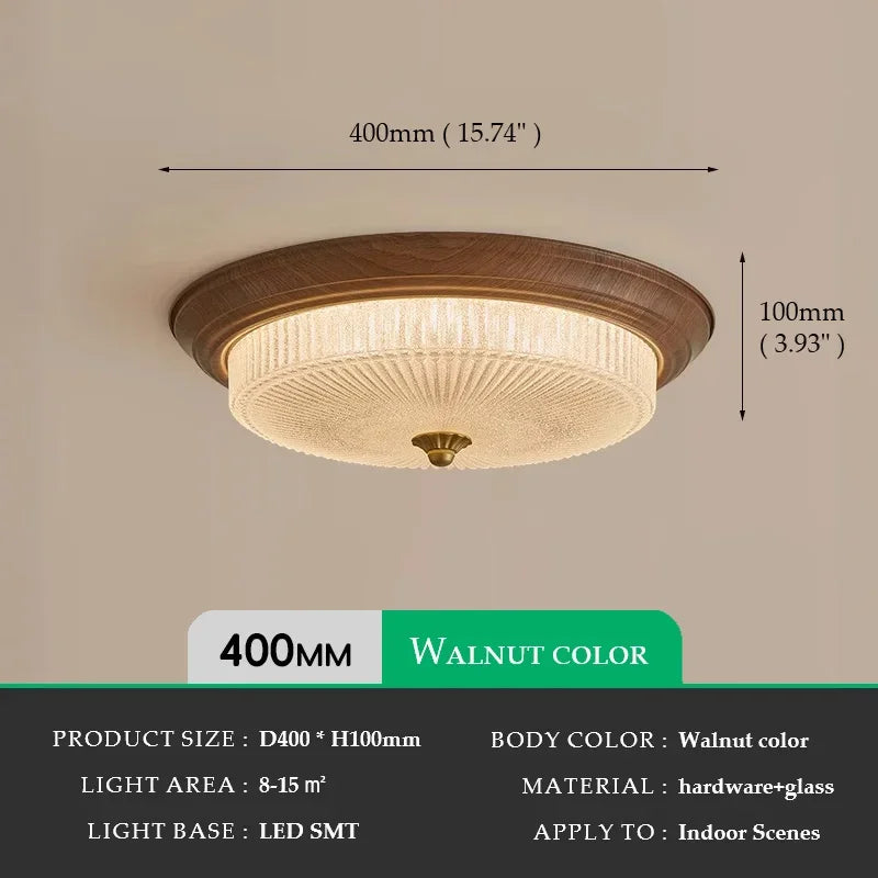 Juliette Walnut Art Deco Etched Glass Ceiling Light