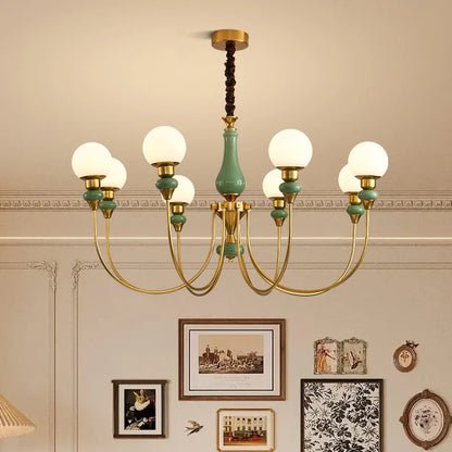 Lustre en céramique doré, minimaliste et rétro, avec lumières LED pour chambre et loft