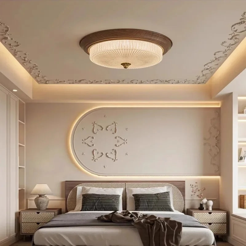 Juliette Walnut Art Deco Etched Glass Ceiling Light