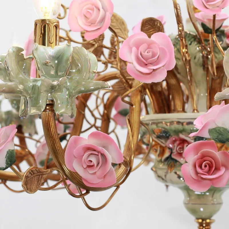 Lustre Élisabeth en porcelaine et laiton, plafonnier de luxe à la française