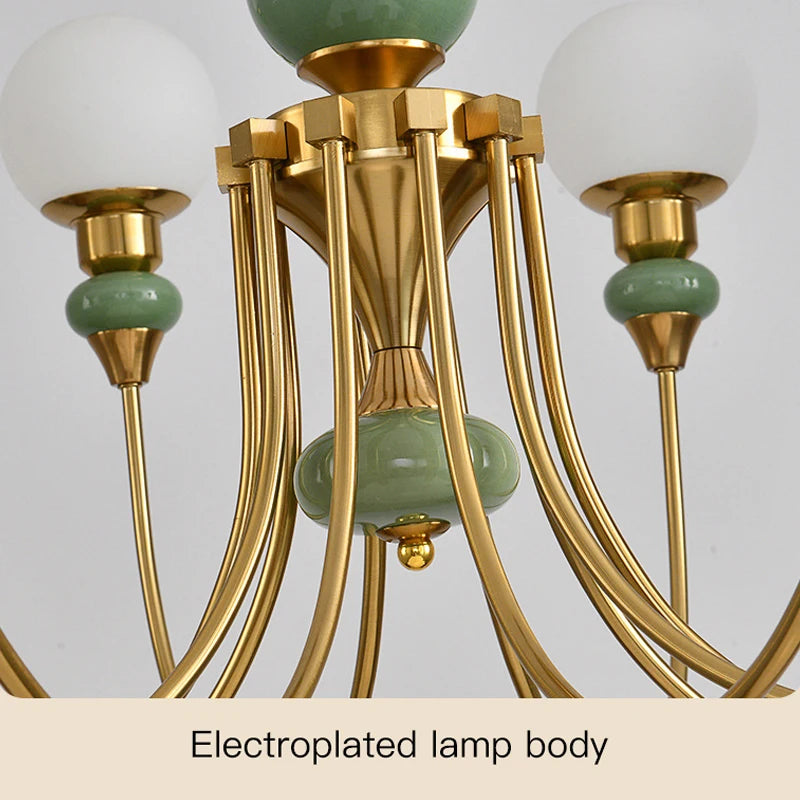 Lustre en céramique doré, minimaliste et rétro, avec lumières LED pour chambre et loft
