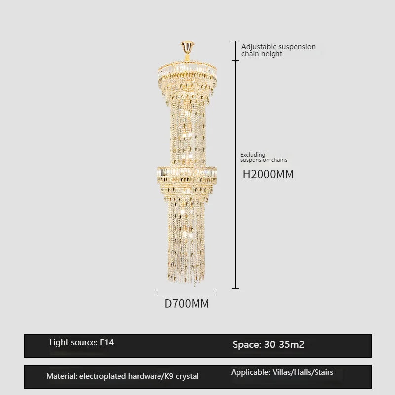 Long Lustre en Cristal Spirale Creux pour Escalier et Salon