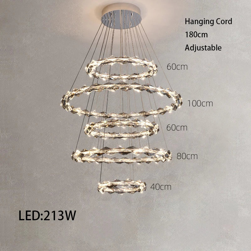Élodie 2025 Plafonnier Moderne Anneau Cristal LED Dimmable Lustre Décoration Luminaire Argent
