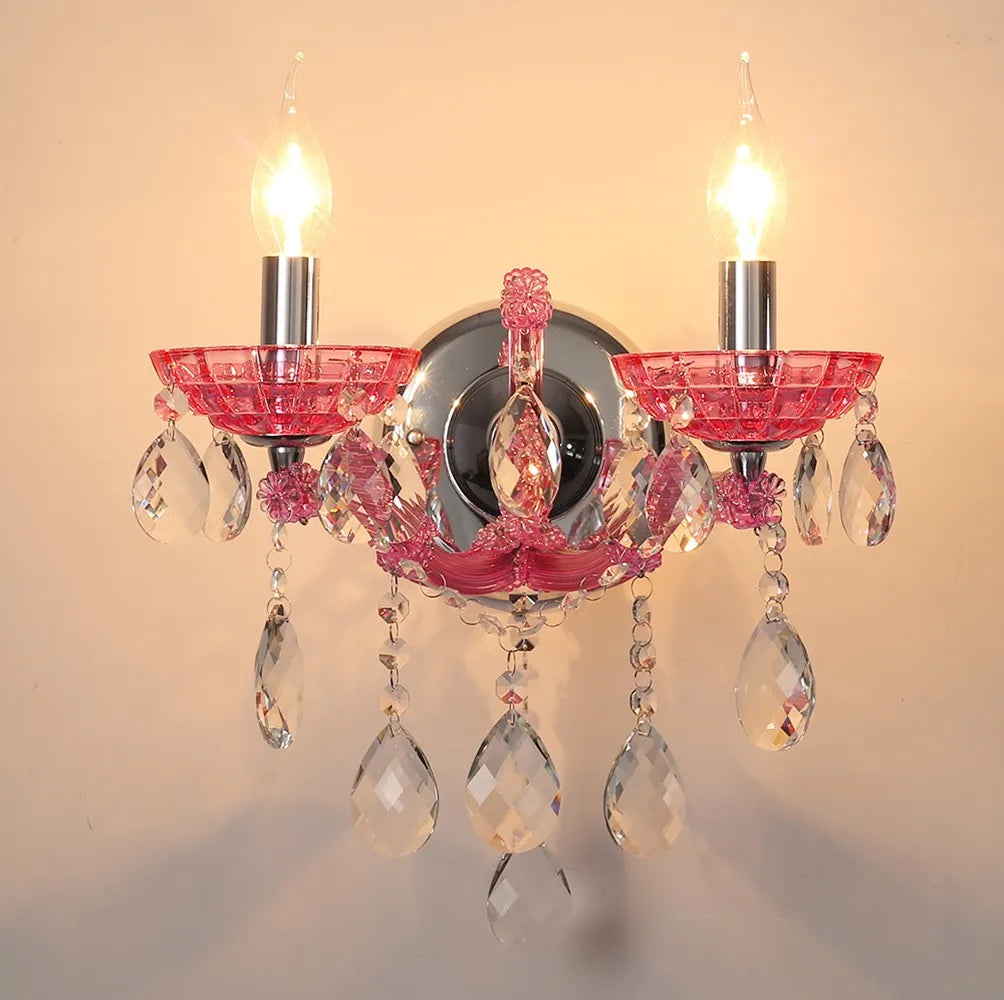 Lampes murales de chambre d'enfant européennes, princesse rose chaud, luminaire en cristal, lumières LED de fond de salon, Lamparas