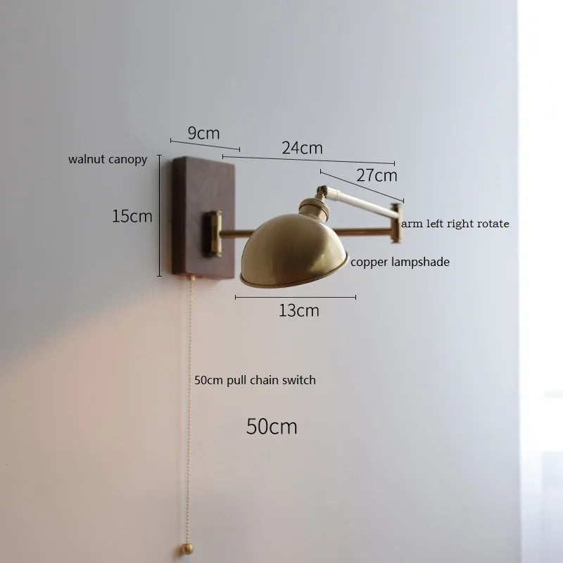 Applique murale réglable Colette en bois et cuivre