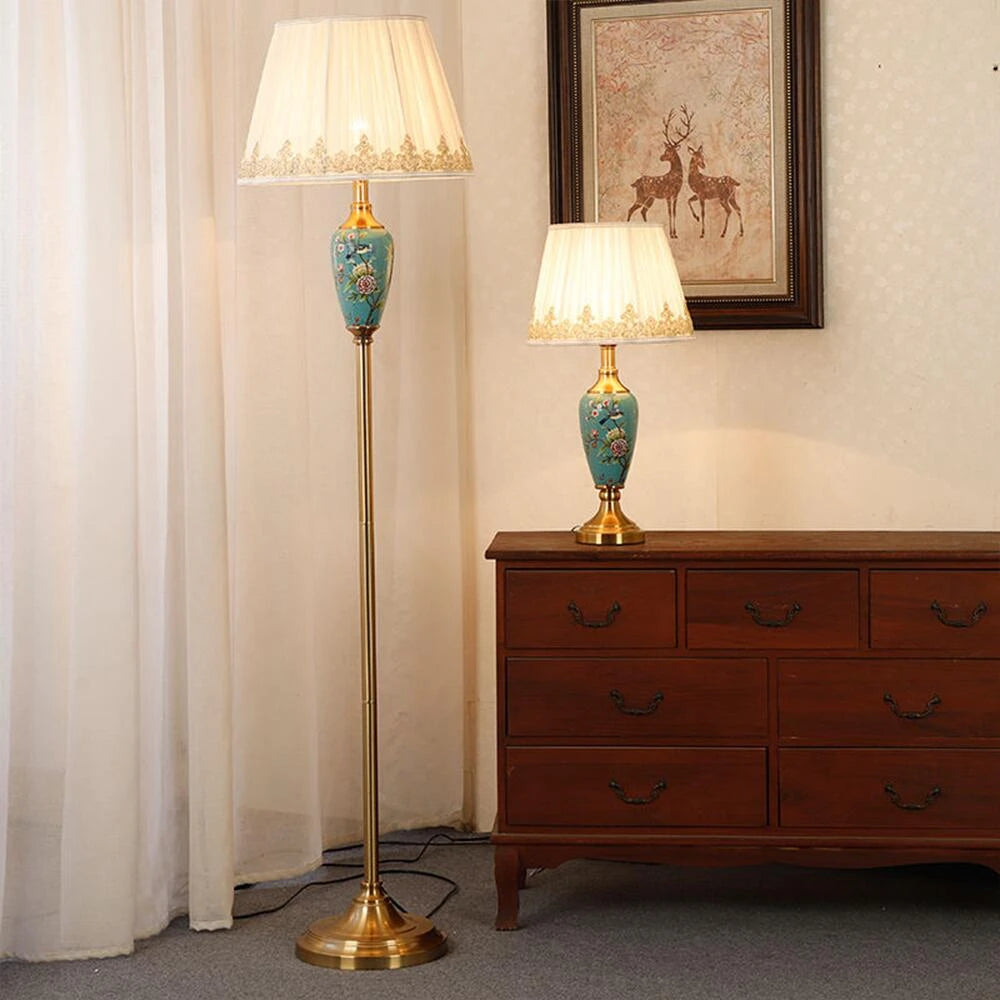Élise Ceramic Retro LED Floor Lamp Fabric Shade Living Room
