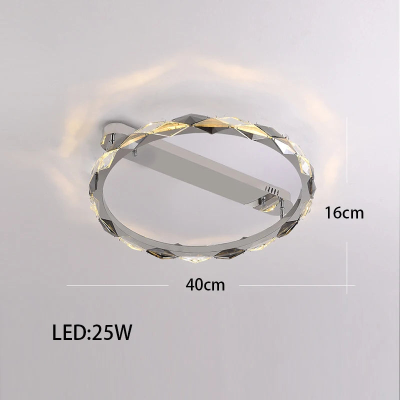 Élodie 2025 Plafonnier Moderne Anneau Cristal LED Dimmable Lustre Décoration Luminaire Argent