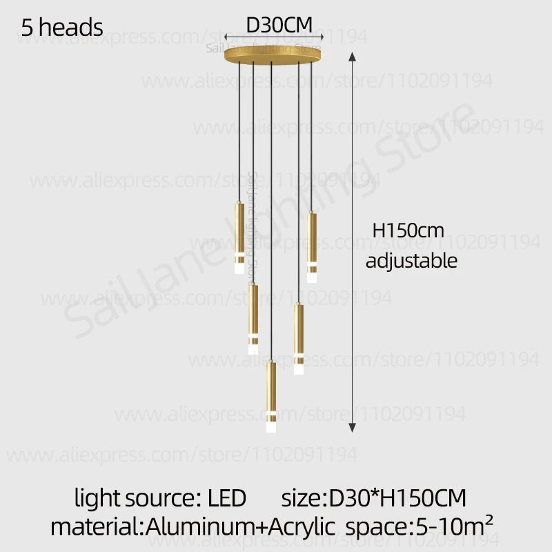 Aurélie Modern Gold LED Staircase Chandelier Light