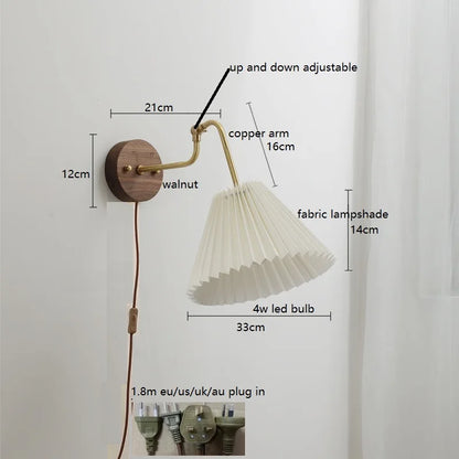 Camille Adjustable Fabric Wall Lamp with Copper Arm