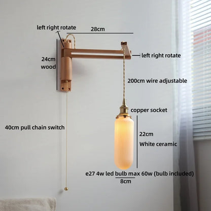 Applique murale Élise en céramique et bois pour chambre et salle de bain