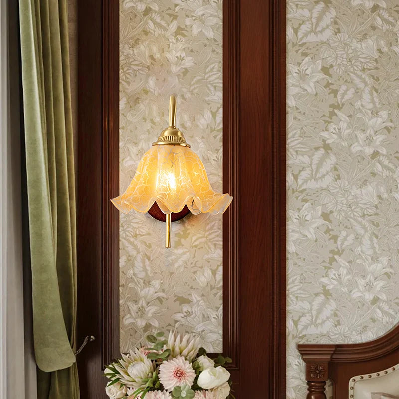 Amélie Nordic Glass Wood LED Wall Lamp Antique Brass