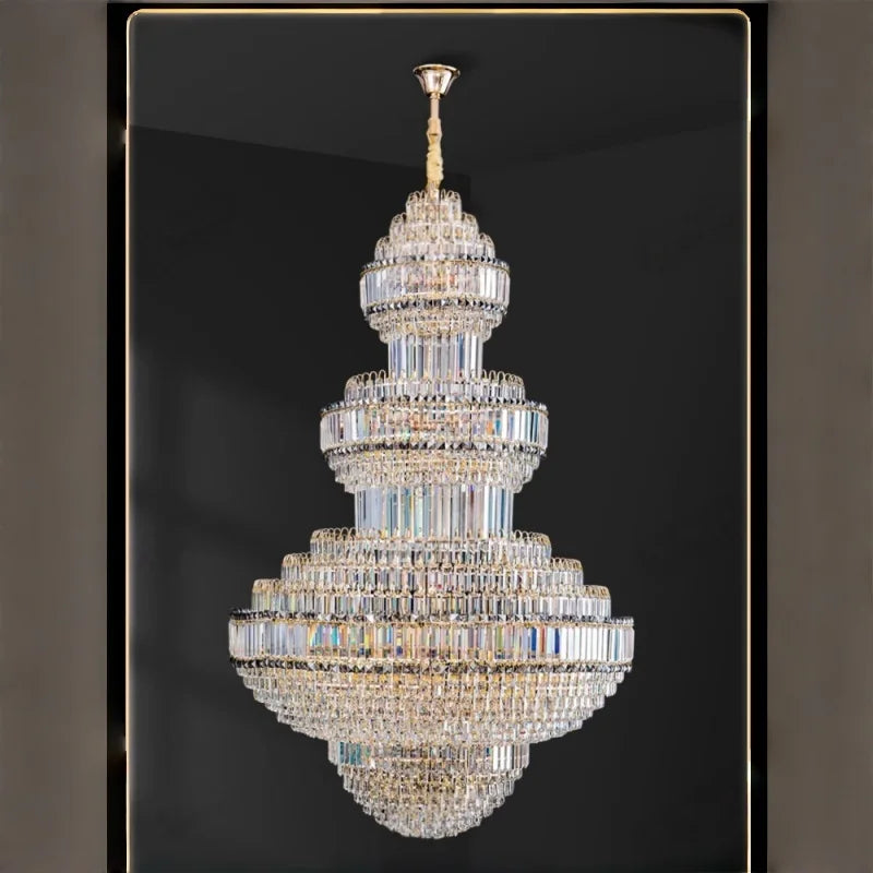 Lustre suspendu creux en cristal de luxe pour villa et hall d'hôtel