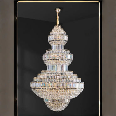 Lustre suspendu creux en cristal de luxe pour villa et hall d'hôtel