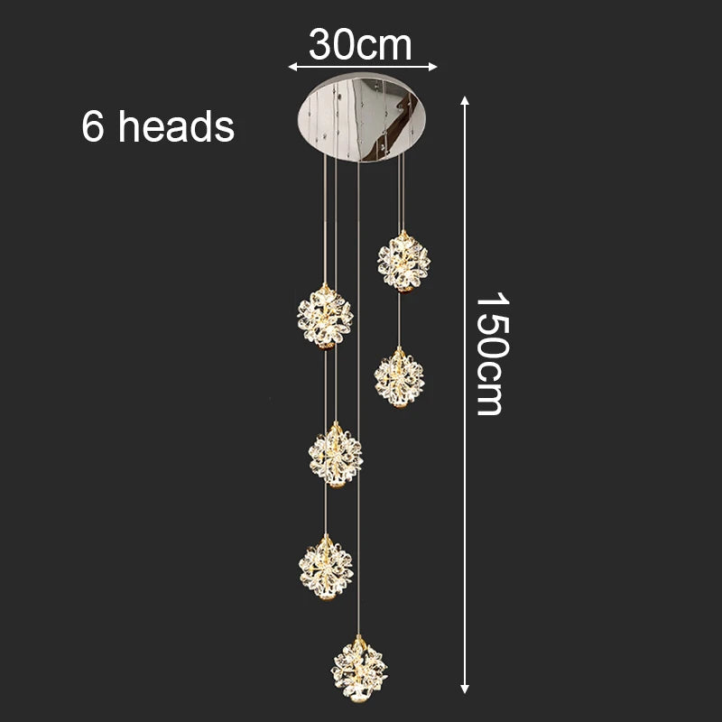 Modern Crystal Stair Pendant Light for Living Room and Hall