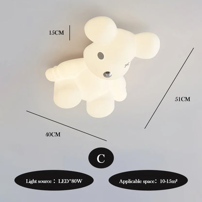 Amélie Nordic White Bear Kids LED Ceiling Light Minimalist