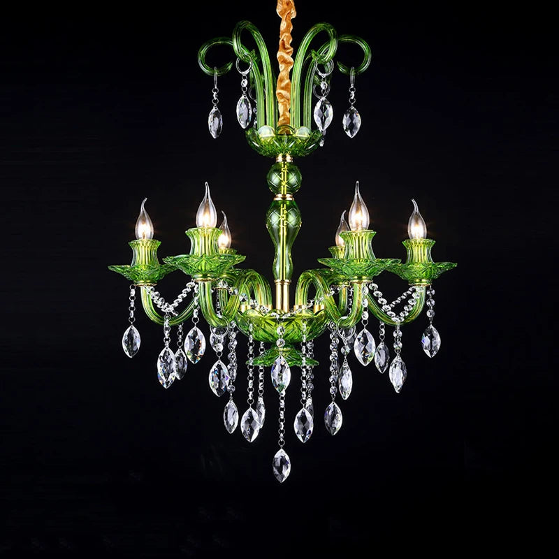 Lustre moderne de luxe en cristal vert, design feuille de lotus ondulée, suspension LED pour chambre, hall d'hôtel, couloir et restaurant